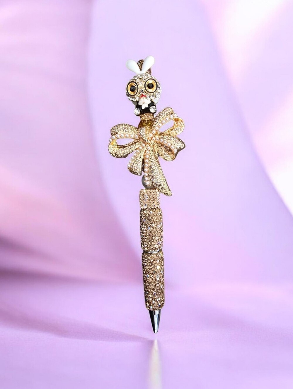 Gold Crystal Bow With A Rabbit Ballpoint Pen - Sparkling Gold Accent